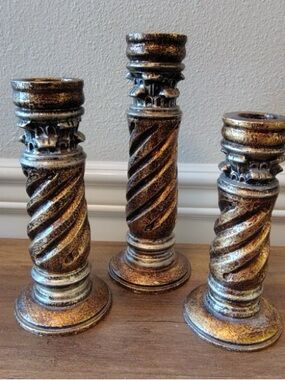 Vtg Twisted Gold Gilt Neoclassical Candle Sticks Hollywood Regency Ornate - 3